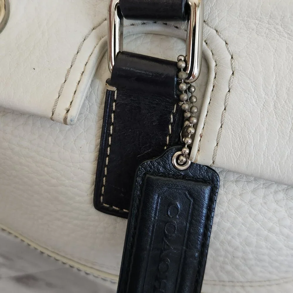 Rare Vintage Coach Hamilton White Pebbled Leather Satchel Tote Bag Purse
